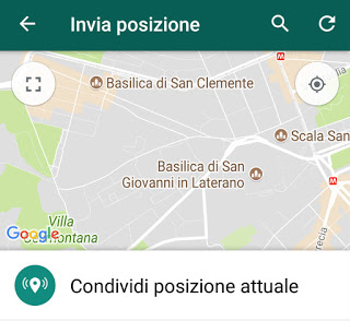 screenshot condividi posiazione attuale